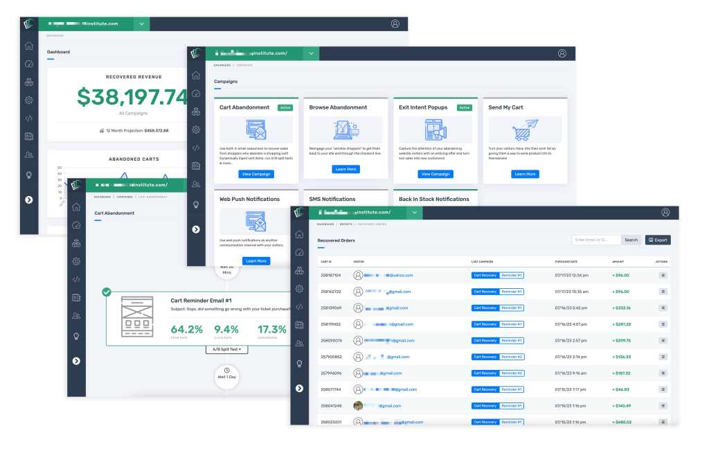 CartStack dashboard in different platforms
