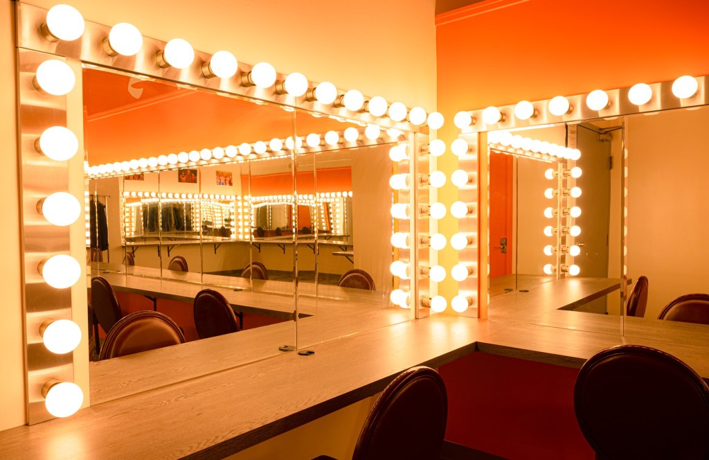 Lighted mirrors backstage