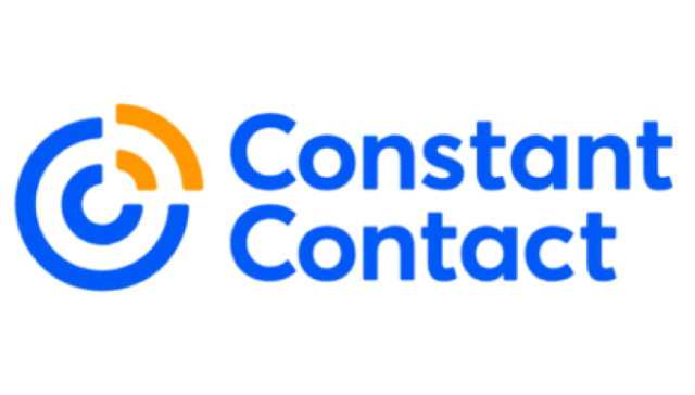 Constant Contact logo: blue circular emblem with orange accent beside the blue wordmark.