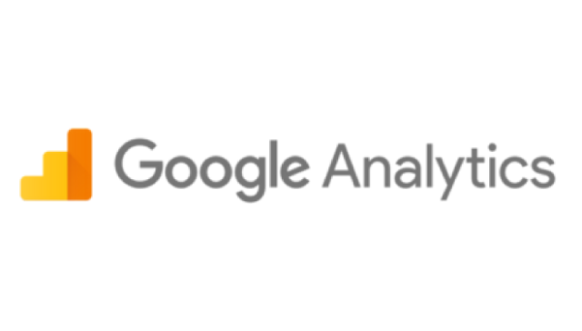 Google Analytics logo with orange bar chart icon and gray text to the right of it.