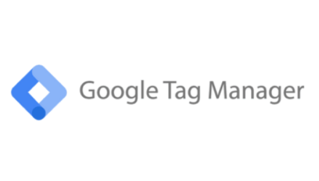 Google Tag Manager logo with a blue diamond icon on the left and gray text on the right