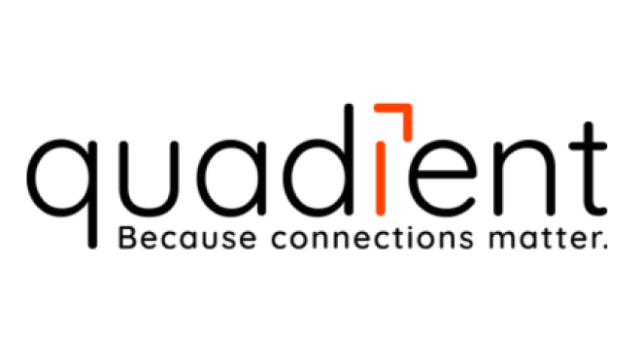 Quadient logo: black lowercase wordmark with an orange accent above the 'i' and the tagline "Because connections matter."