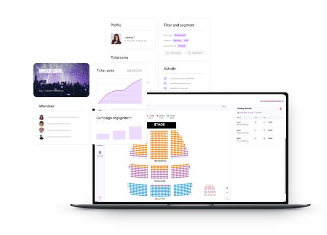 AudienceView ticketing software platform dashboard and analytics UI