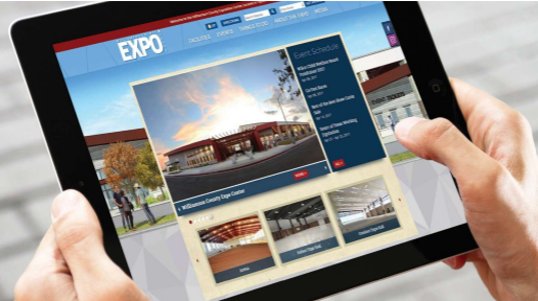 An expo centre website on a tablet showing an event schedule